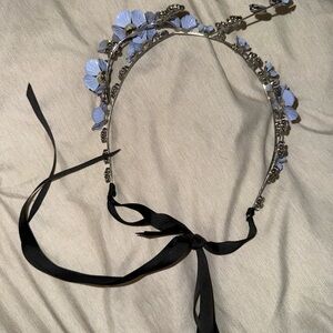 Elegant Floral Headband with Black Ribbon tie